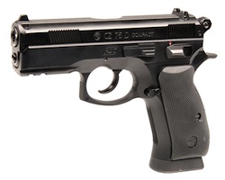 Pistol is the copy of Czech CZ-75 Compact, has plastic handle and steel slide bolt. Ergonomically designed and relatively light-weight for air guns (only 600 g) the gun lays well in arm. After a short-term adaptation period the pistol demonstrates very high precision.  The pistol has 16 balls magazine, does not have Blow Back system.